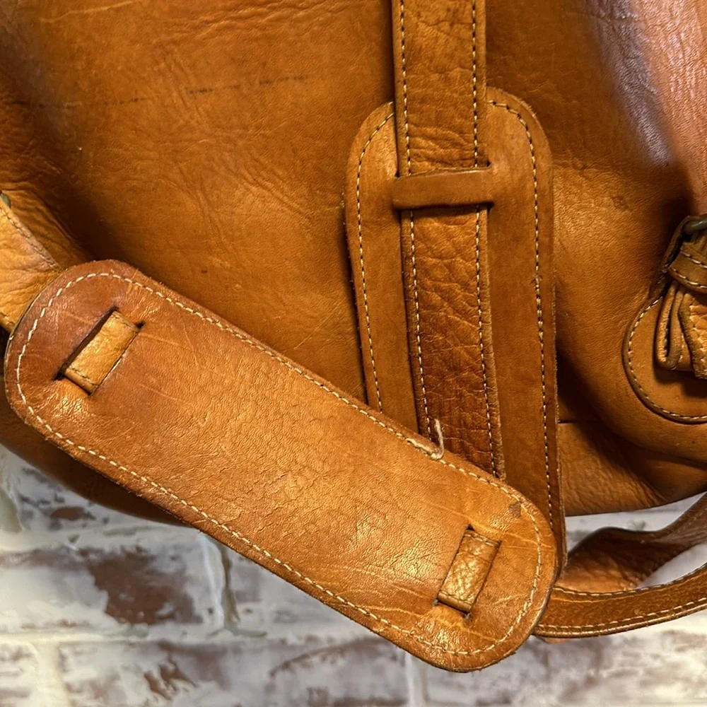 Classic Cognac Leather Backpack with Front Buckle Pocket